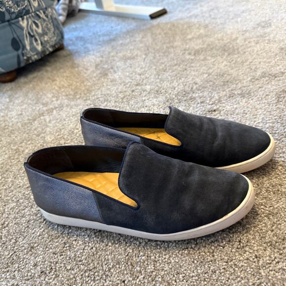 Birdies The Swift Leather Slip On Sneakers Size 9 Navy Blue/Metallic - Picture 1 of 8